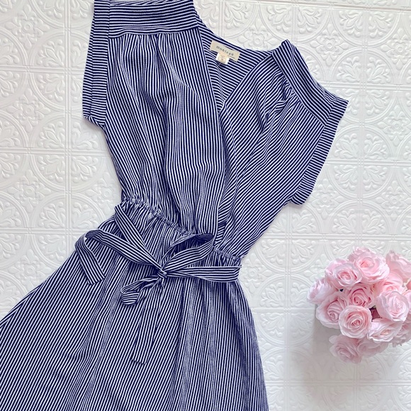 Navy and White Striped Summer Wrap Dress - Picture 2 of 5